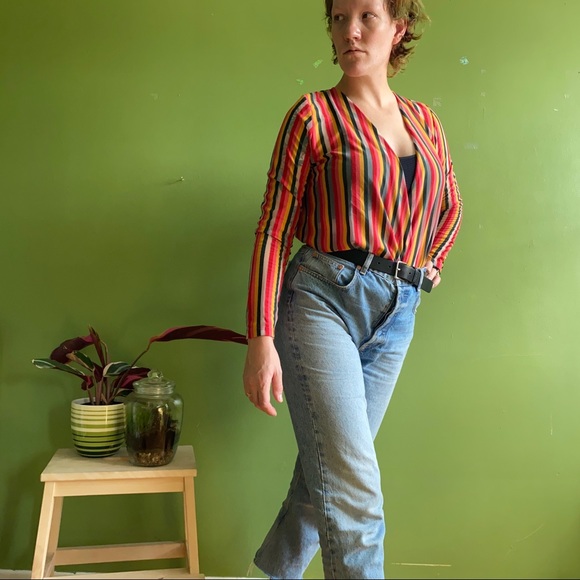 Striped sheer wrap top - Picture 4 of 5